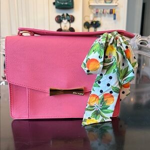Betsey Johnson Pink Crossbody Bag with Floral Scarf